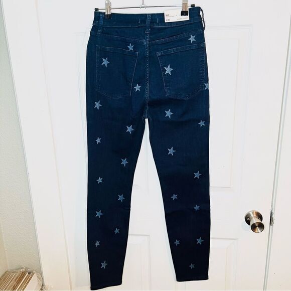 Warp + Weft MPX Milan High Rise Skinny Jeans Star Patterned Dark Blue 28 NWT - Picture 7 of 11